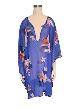 💚 ACX Blue Floral Swim Cover-Up, Size 2X